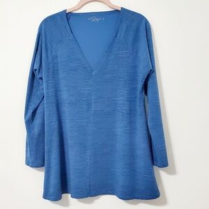 Matthildur Pina Cotton Blue Tonal Stripe  A-Line V-Neck Top Medium